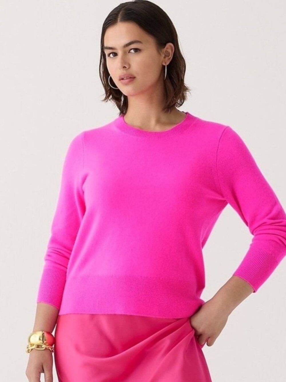 NWT J.Crew BA400 Cashmere Classic-fit Crewneck Sweater in Neon Tulip Pink M